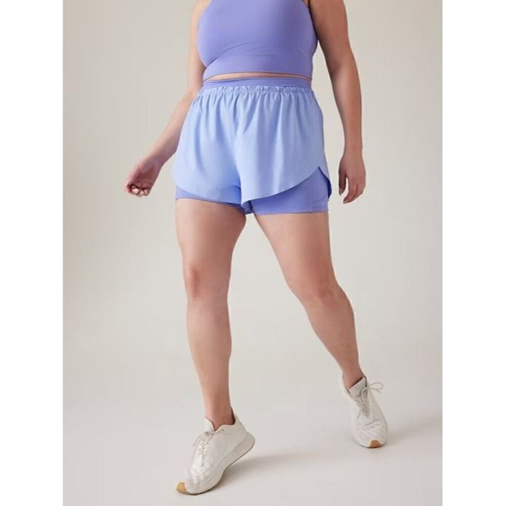 Athleta Mile Marker 2 in 1 Running Shorts Womens Small Blue Purple NEW